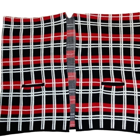 NY&Co Plaid Open Front Poncho Cardigan w Front Pockets Black/Red/White Size M - Picture 14 of 15